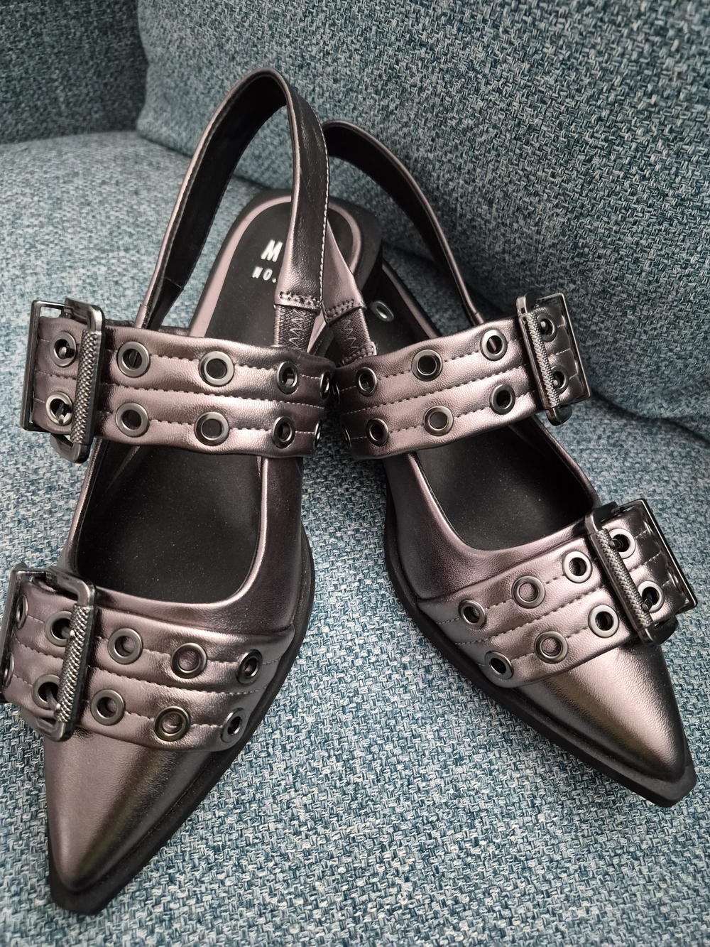 Mix No. 6 Metallic Dark Silver Iridescent Buckle Flats - Picture 7 of 12